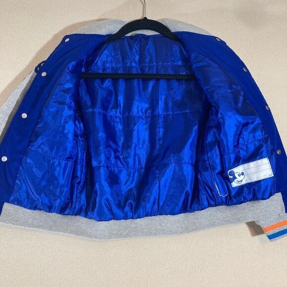 Mickey Mouse Team Disney Varsity Bomber Jacket Blue, Orange & Gray Snap Front - Picture 5 of 12